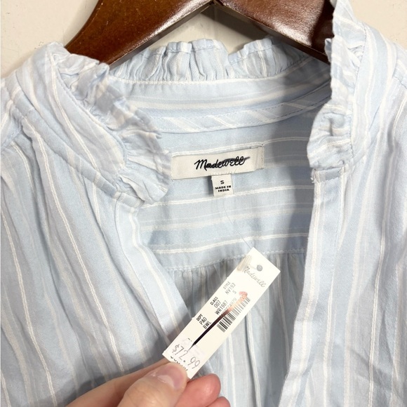 Madewell blue white stripe ruffled popover top blouse size SM new - Picture 6 of 9